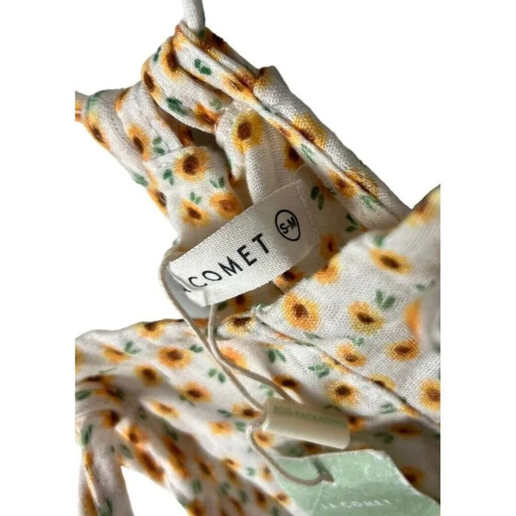 NWT La Comet Yellow Sunflower Jumpsuit Overalls Size S/M Cotton Pockets Women’s - Picture 3 of 7